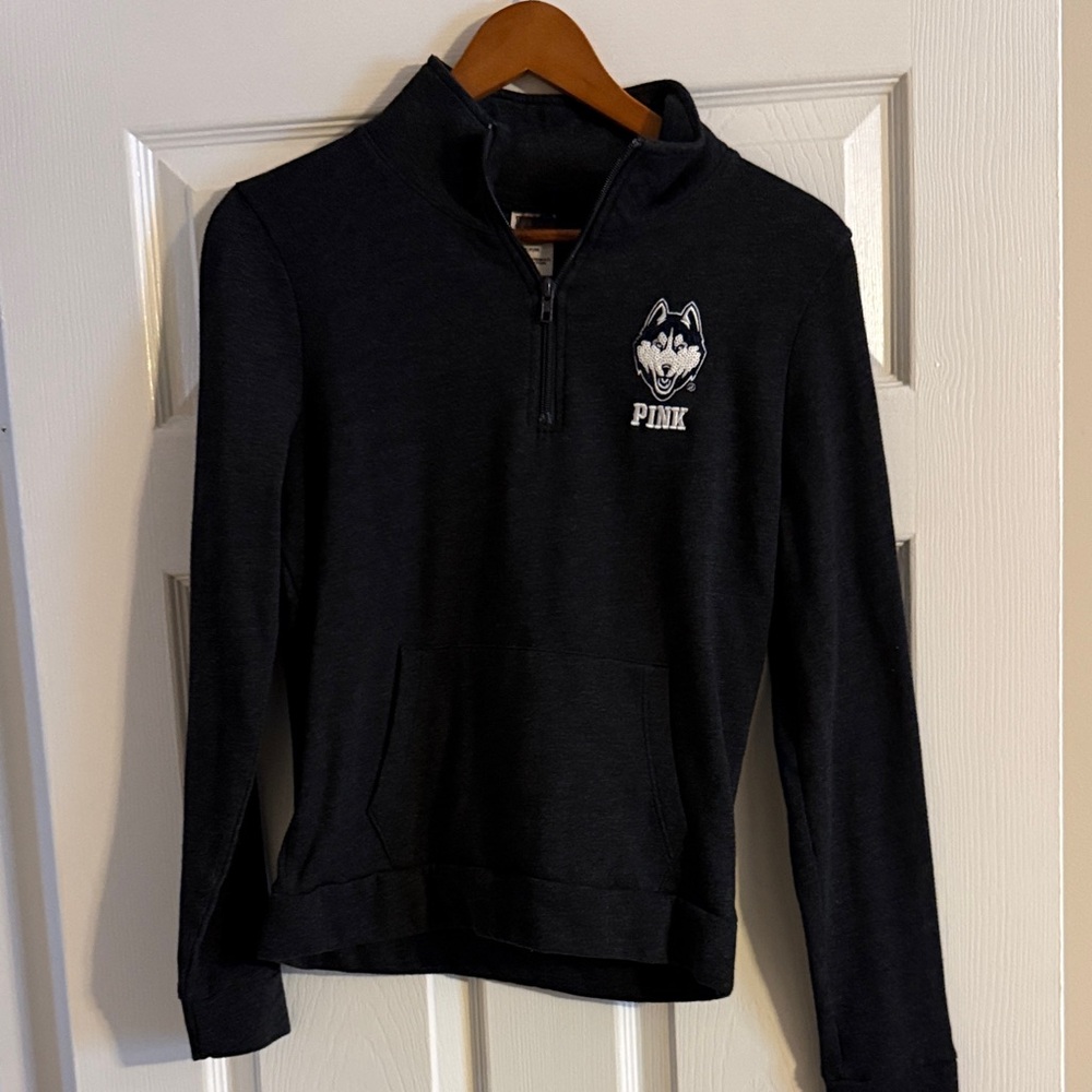 Black Quarter-Zip Sweatshirt with Husky Logo